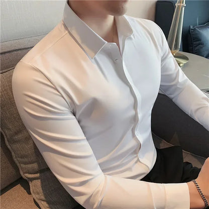 Men's Ultra-Stretch Shirt - Silky Long Sleeve Business & Casual Dress Shirt