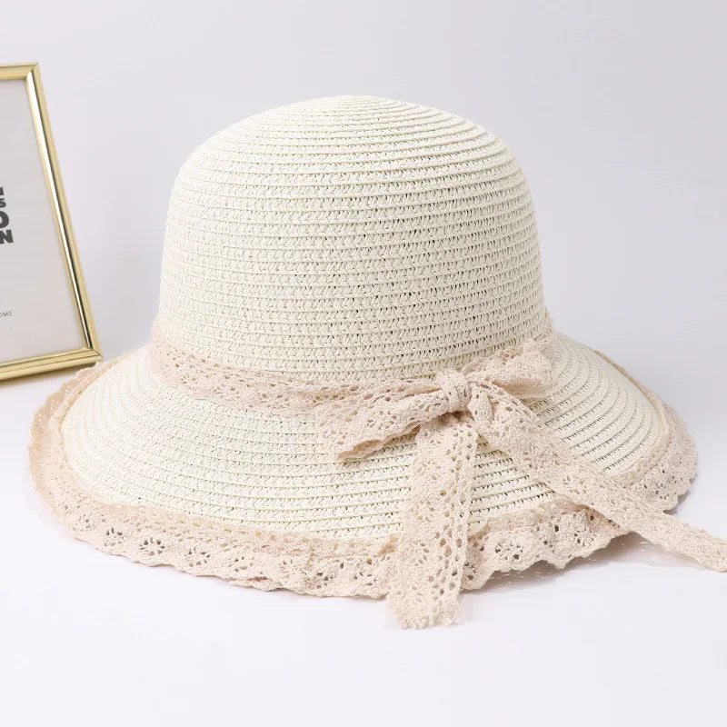 Women’s Summer Bow Ribbon Panama Hat – Beach Straw Cap Bonnet, Stylish Sun Hat for Women