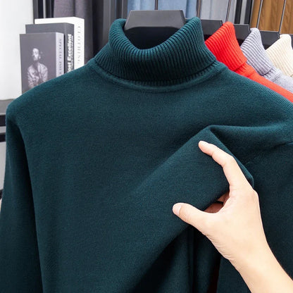 Men's Autumn Knitted Turtleneck Sweater - Slim Fit Long Sleeve Anti-Pilling Pullover Casual Streetwear Top