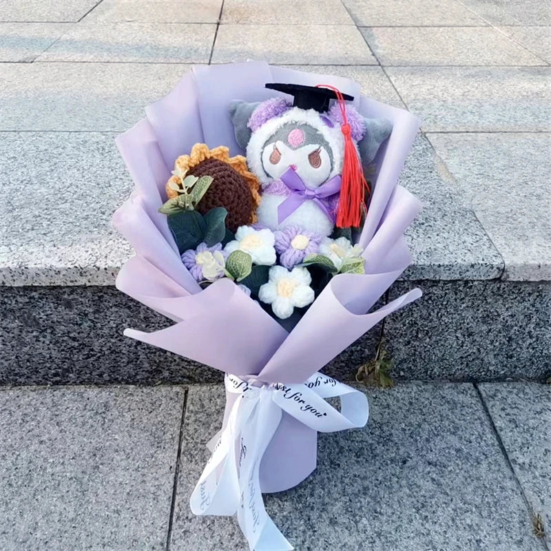Sanrio Plush Sunflower Bouquet — Hello Kitty, Kuromi, My Melody & Cinnamoroll Gift