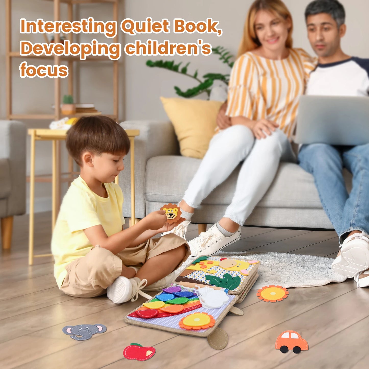 Toddler Montessori Busy Board – Giraffe Felt Quiet Book, Educational Travel Toy for Kids