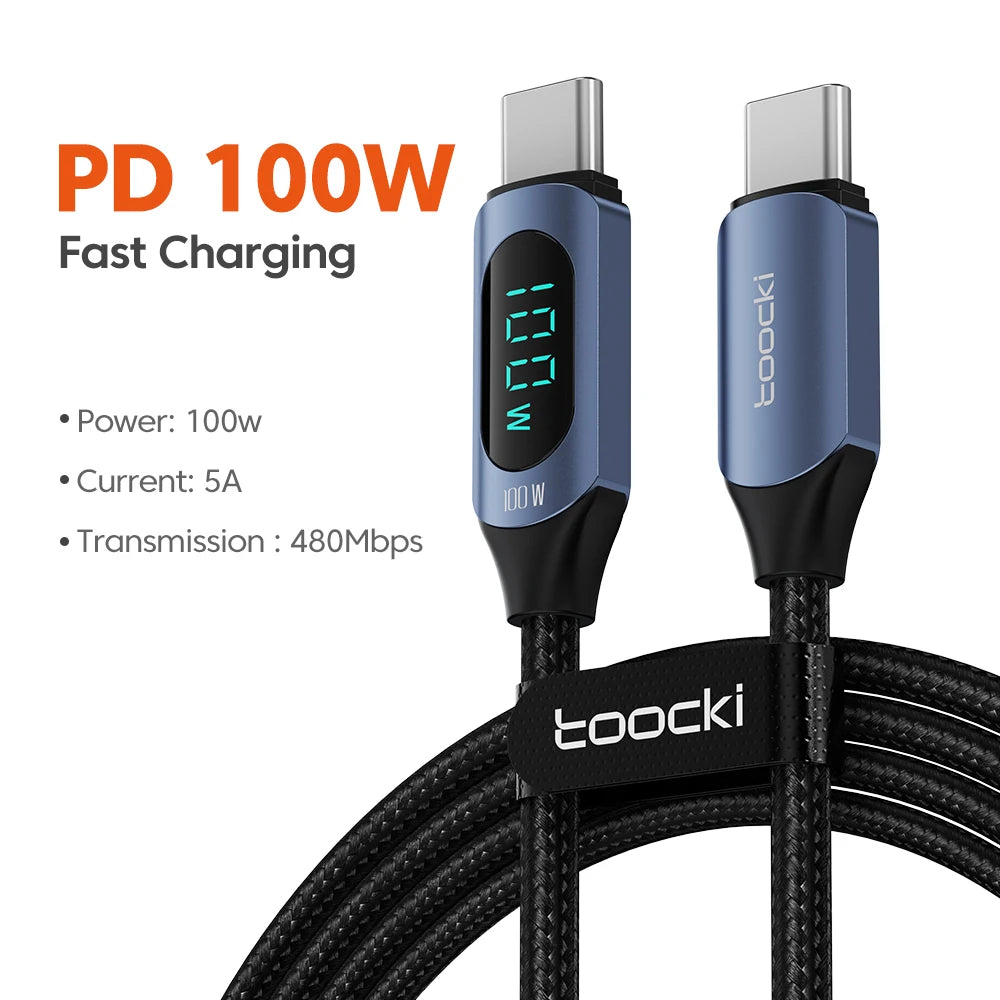 Toocki Type-C to Type-C Cable – 100W PD Fast Charging & Display Cable for Xiaomi POCO F3, Realme, MacBook, iPad