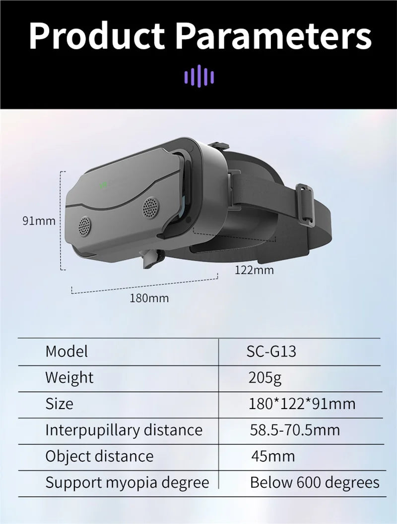 G13 IMAX Giant Screen VR Glasses — 3D Virtual Reality Helmet for 4.7–7" Phones, Game Controller Compatible