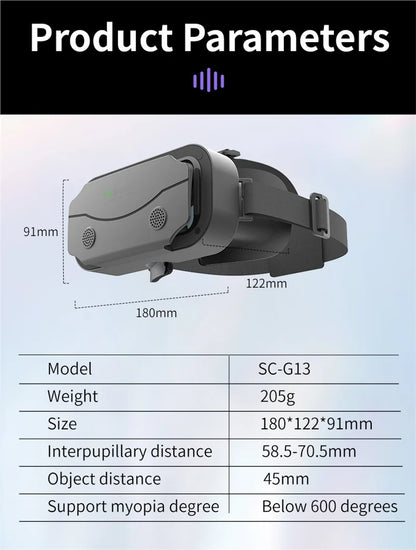 G13 IMAX Giant Screen VR Glasses — 3D Virtual Reality Helmet for 4.7–7" Phones, Game Controller Compatible