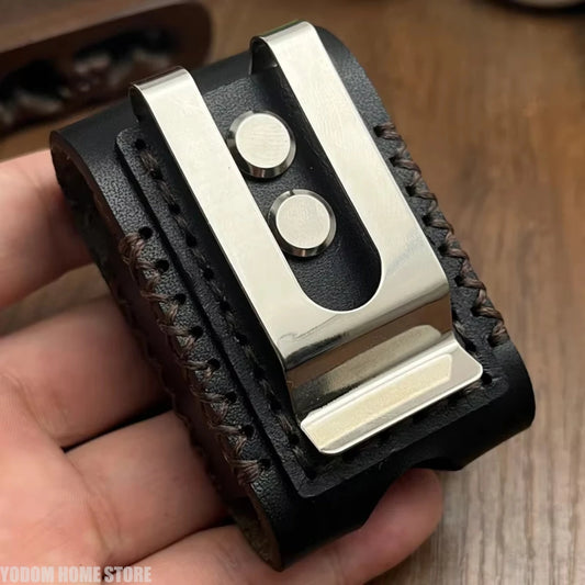 Genuine Cowhide Lighter Case - Vintage Leather Pouch with Reinforced Steel Clip for Zorro & Zippo Lighters