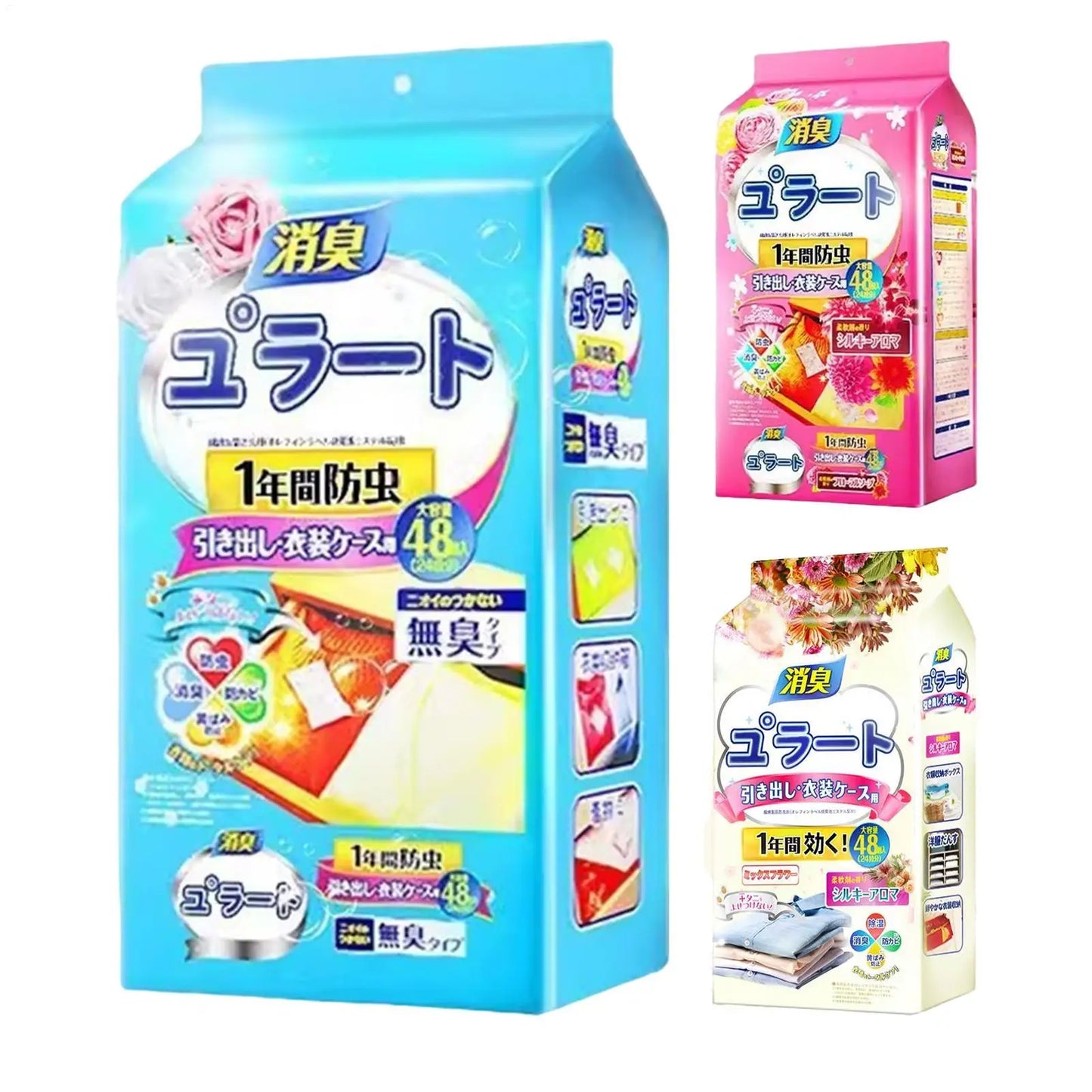 48pcs Closet Scent Bags – Camphor Insect Repellent & Moisture-Proof Wardrobe Deodorant Sachets