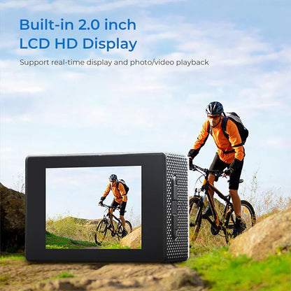 4K Action Camera for Outdoor Sports — 3MP, 900mAh, Waterproof Underwater Case, 2.0" Video Recording