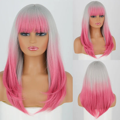 Long Wavy Green Synthetic Wig – Heat-Resistant Women's Cosplay, Party, Lolita Style, Half Part, Red/Black/Pink