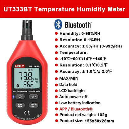 UNI-T Digital Meter Series - UT383/BT Light Meter, UT363/BT Anemometer, UT353/BT Sound Meter & UT333/BT Temperature Humidity Meter