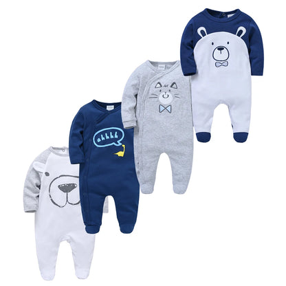 Kavkas 3/4 Pcs Baby Romper – 100% Cotton Polka Dot O-Neck Full Sleeve Summer Jumpsuit for Newborn Girls (0-12 Months)