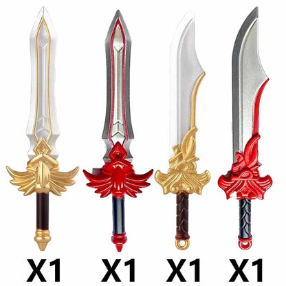 Medieval Figure Weapons Building Blocks Kit – King Sword, Lion Shield, Trident & Double-Edged Axe Battle Toy