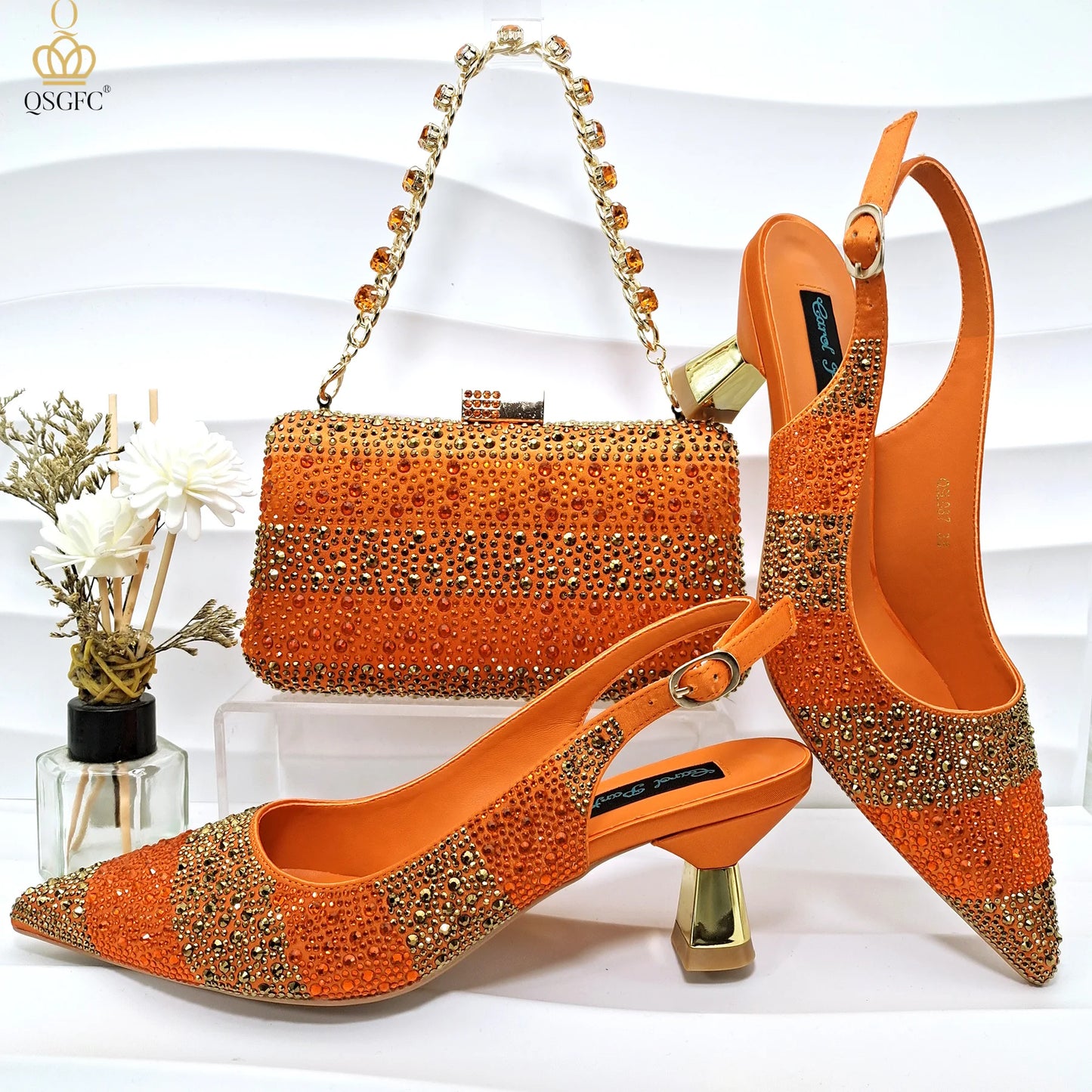 Women’s Green Rhinestone Shoe & Bag Set - Italian Luxury Style Wedding & Party Accessories