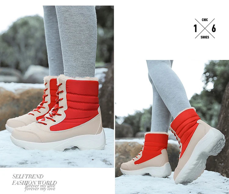 Women's Winter Snow Boots – Plush Lined Platform Flat Casual Shoes for Warmth and Comfort