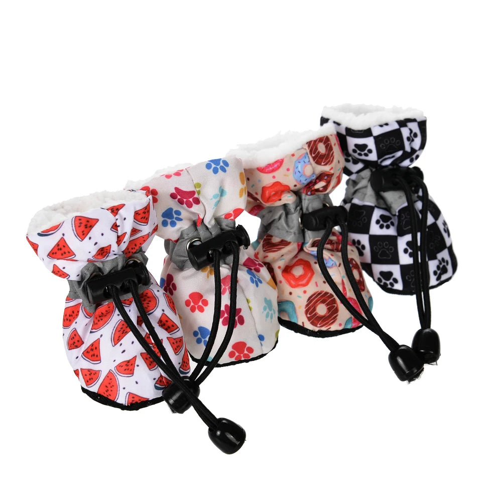 Keep Your Pet's Paws Warm and Dry with 4pcs Waterproof Winter Dog Shoes - Anti-Slip Rain and Snow Boots for Small Cats and Puppies