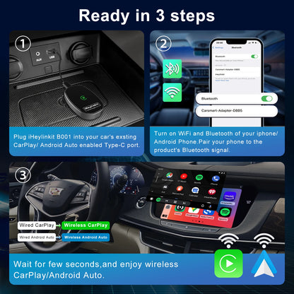 IHeylinkit Wireless CarPlay & Android Auto Adapter – Auto-Connect Dongle with Zinc Alloy Shell for Most Vehicles