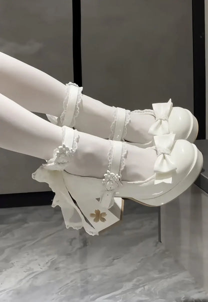 Lolita Butterfly Knot High Heels – Cute Platform Mary Jane Shoes for Girls, Students & Sakura Wedding Dress
