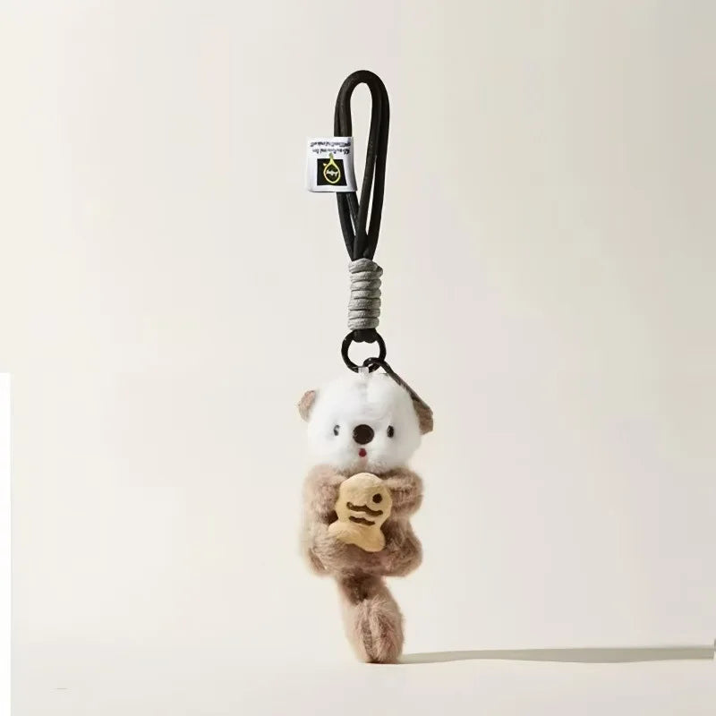 Cute Otter Plush Keychain - Otters Holding Fish Pendant for Backpack, Bag & Wallet Decor