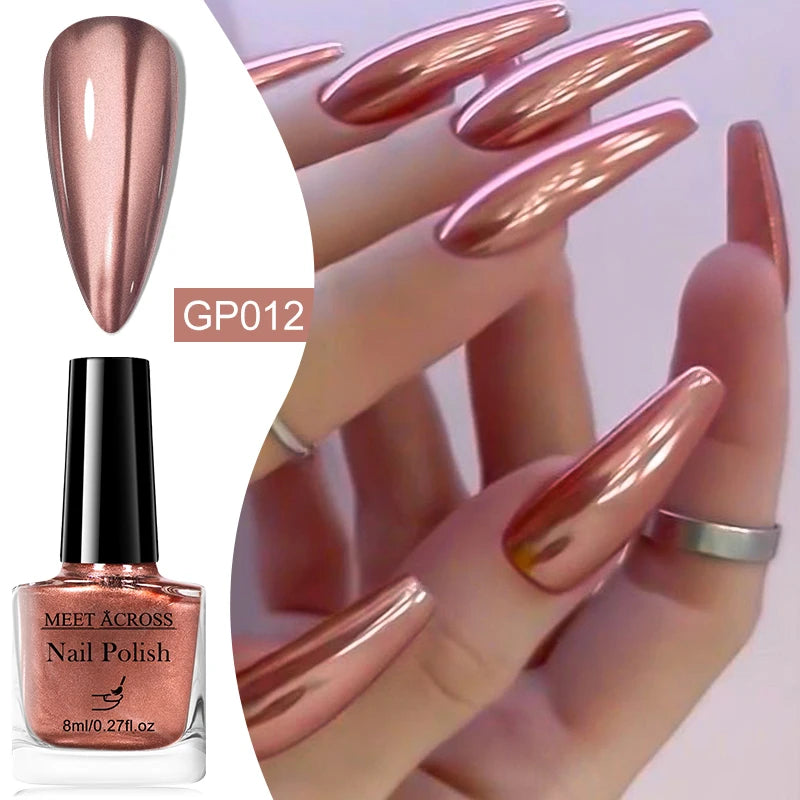 8ml Metallic Mirror Effect Nail Polish – Fast Drying Long-Lasting DIY Manicure Art, No Lamp Cure Nail Supplies