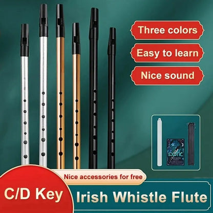 Miwayer Authentic Irish Tin Whistle Flute – C/D Key Penny Whistle with 6 Holes for Traditional Irish Music