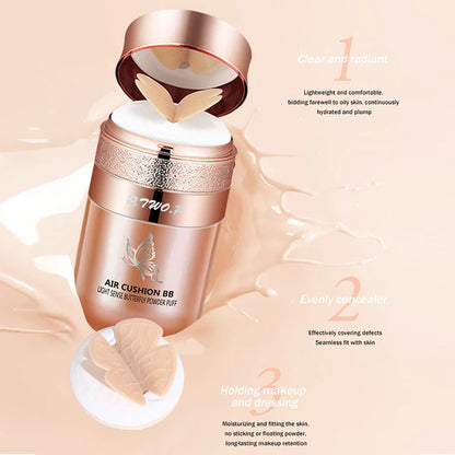 Air Cushion BB Cream with Butterfly Powder Puff – Moisturizing, Whitening, Oil-Control, Waterproof Foundation & Concealer Makeup