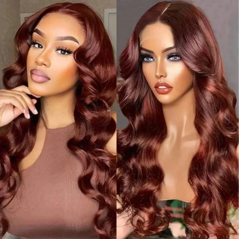 HD 13x4 Reddish Brown Lace Front Wig – Glueless Brazilian Body Wave Human Hair Wig, Red Brown Lace Frontal