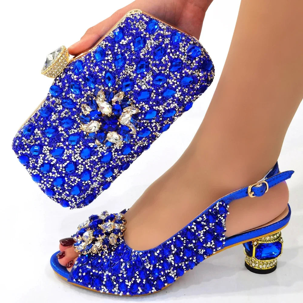 Silver Nigerian Women’s Shoe & Bag Set - African Fashion Party & Wedding Accessories