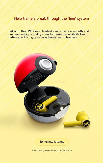 Pokémon Pikachu Wireless Bluetooth 5.0 Earphones – Noise Reduction Sport Headphones with Touch Control & Mic, Universal Gift