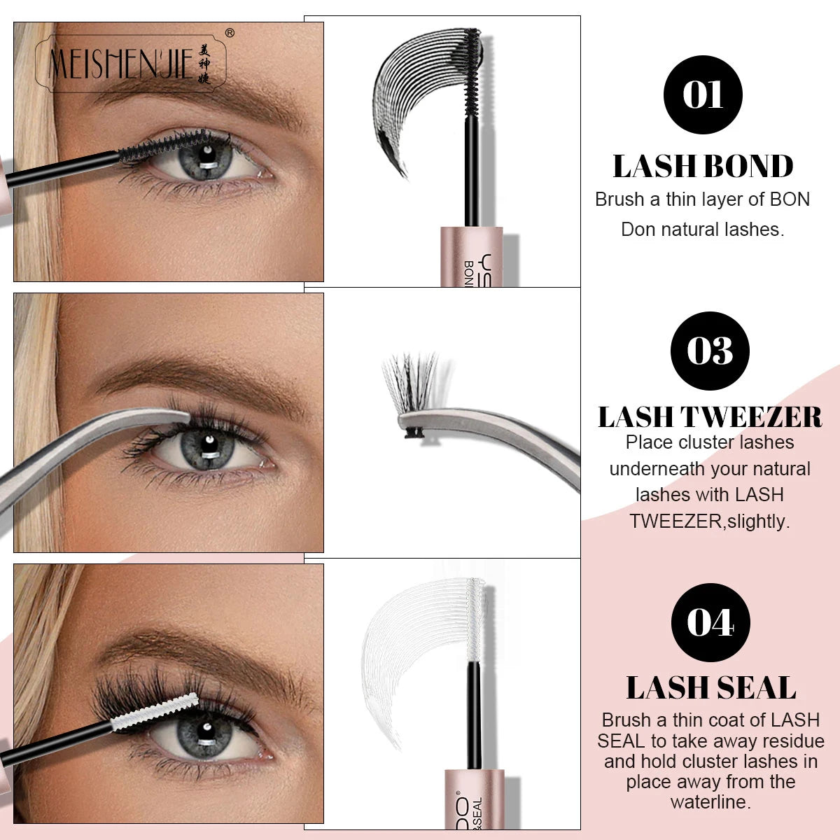 MEISHENJIE DIY Cluster Lash Extension Kit — 120 Bunches Individual Wispy False Eyelashes with Glue & Tweezer