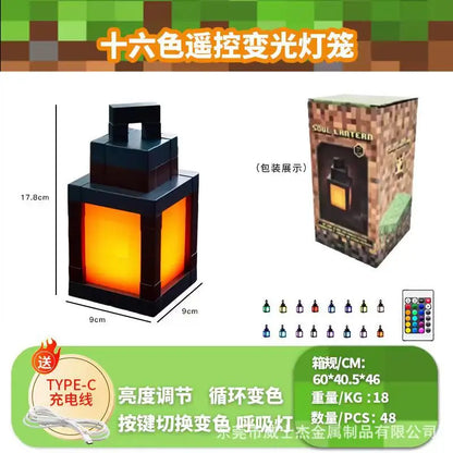 Mine WORLD Luminous Lantern Figurine – Rechargeable Game Torch Night Light for Kids’ Room & Christmas Decor