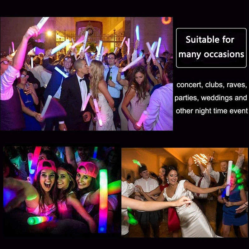 30 Pcs LED Foam Glow Sticks – White Light Flashing Cheer Batons for Wedding & Party Supplies, Glow in the Dark