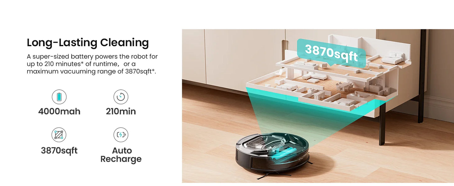 Lefant M320 Robot Vacuum Cleaner with Mop – 6000Pa Suction, 210 Min Runtime, 800ML Dustbin, Carpet Detection