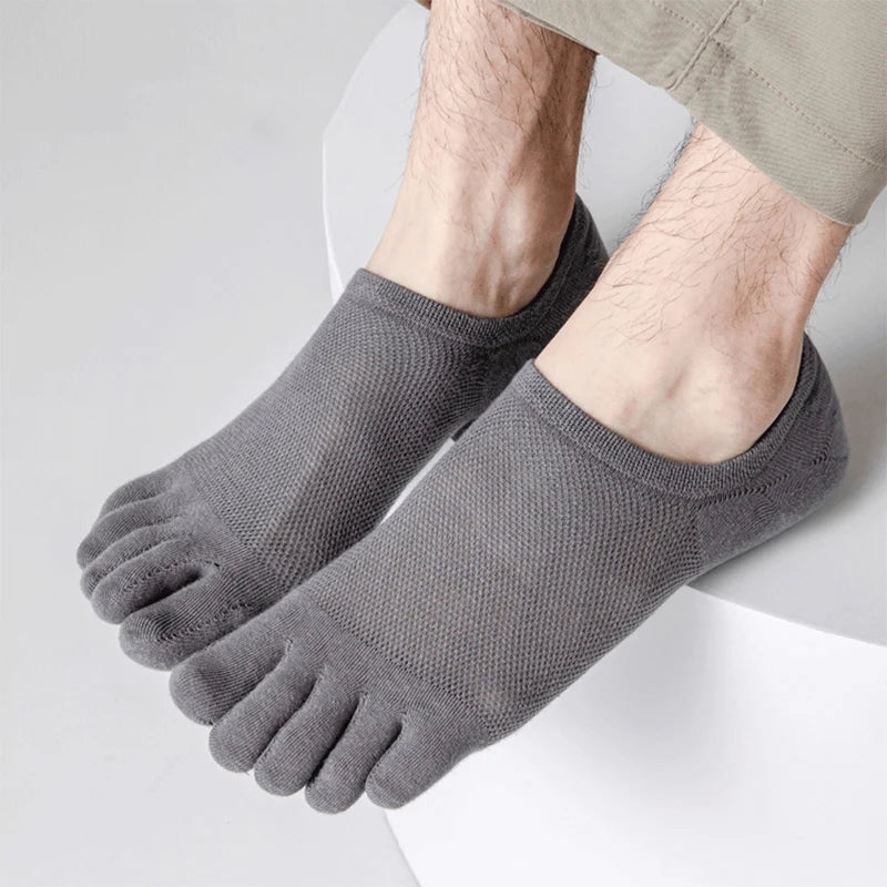 3 Pair Pack Men's Novelty Toe Socks - Breathable and Sweat-Absorbent Finger Boat Socks, High-Quality Casual Sox