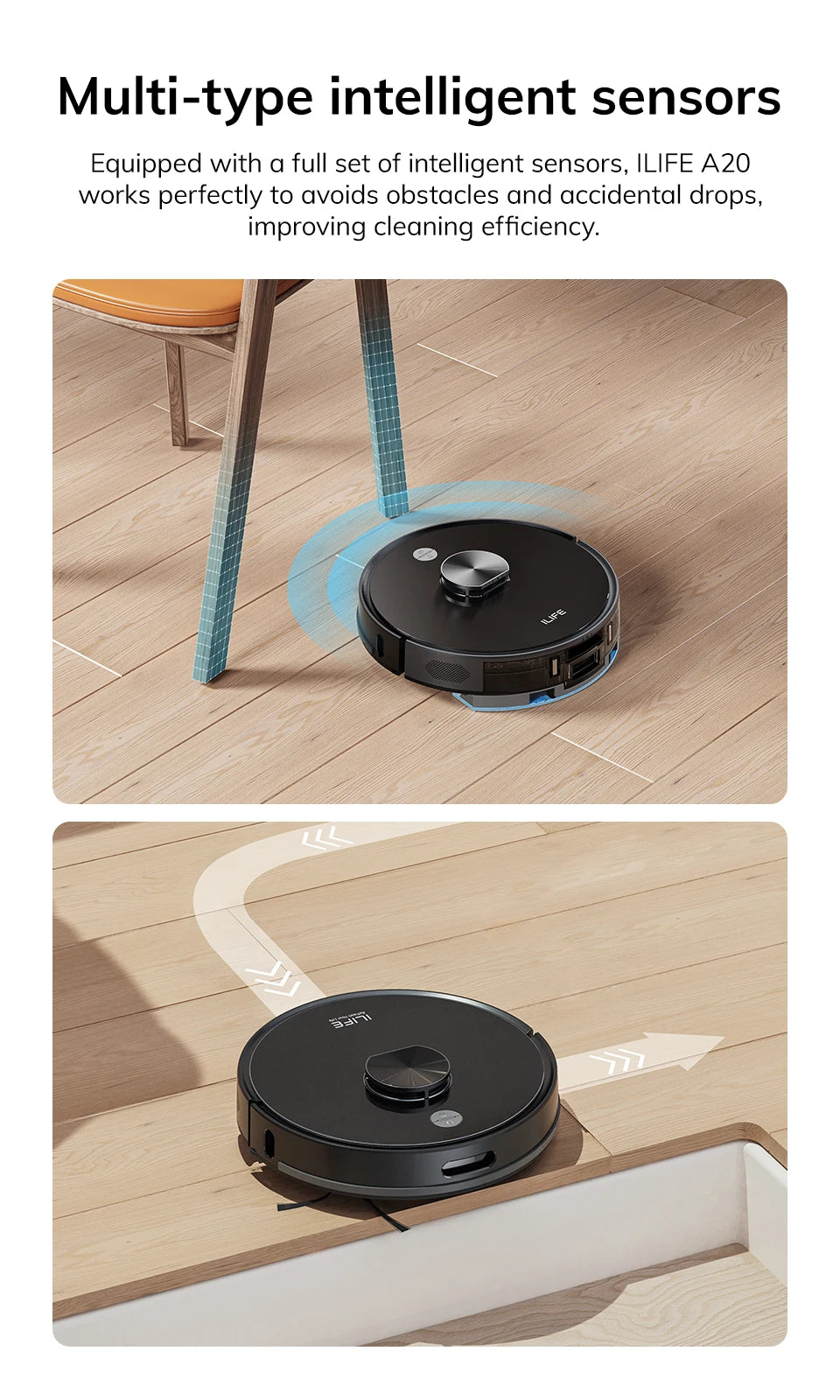 ILIFE A20 Robot Vacuum and Mop Combo – LiDAR Navigation, 3000Pa Suction, Smart Mapping, App/Alexa Control, Ideal for Pet Hair