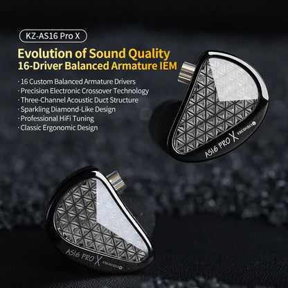 KZ AS16 PRO X In-Ear Headphones — 8 Balanced Armature HiFi Earbuds with Three-Channel Acoustic Duct Structure