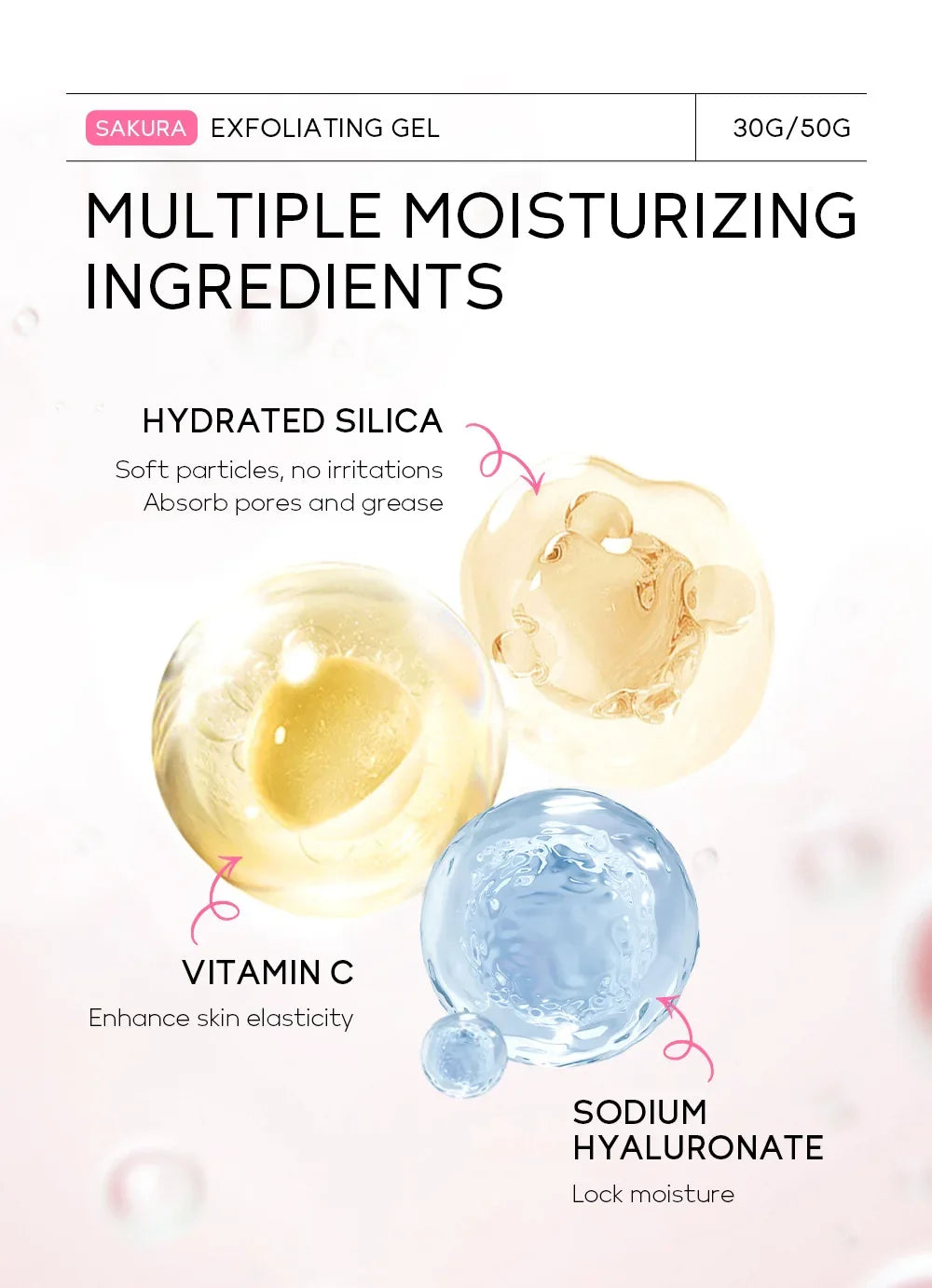 Sakura Exfoliating Peeling Gel — Moisturizing Nourishing Facial Scrub Cream for Skin Care, 30g/50g