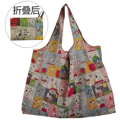 Snoopy Foldable Shopping Bag – Large Waterproof Nylon Tote, Reusable Portable Shoulder Bag for Women