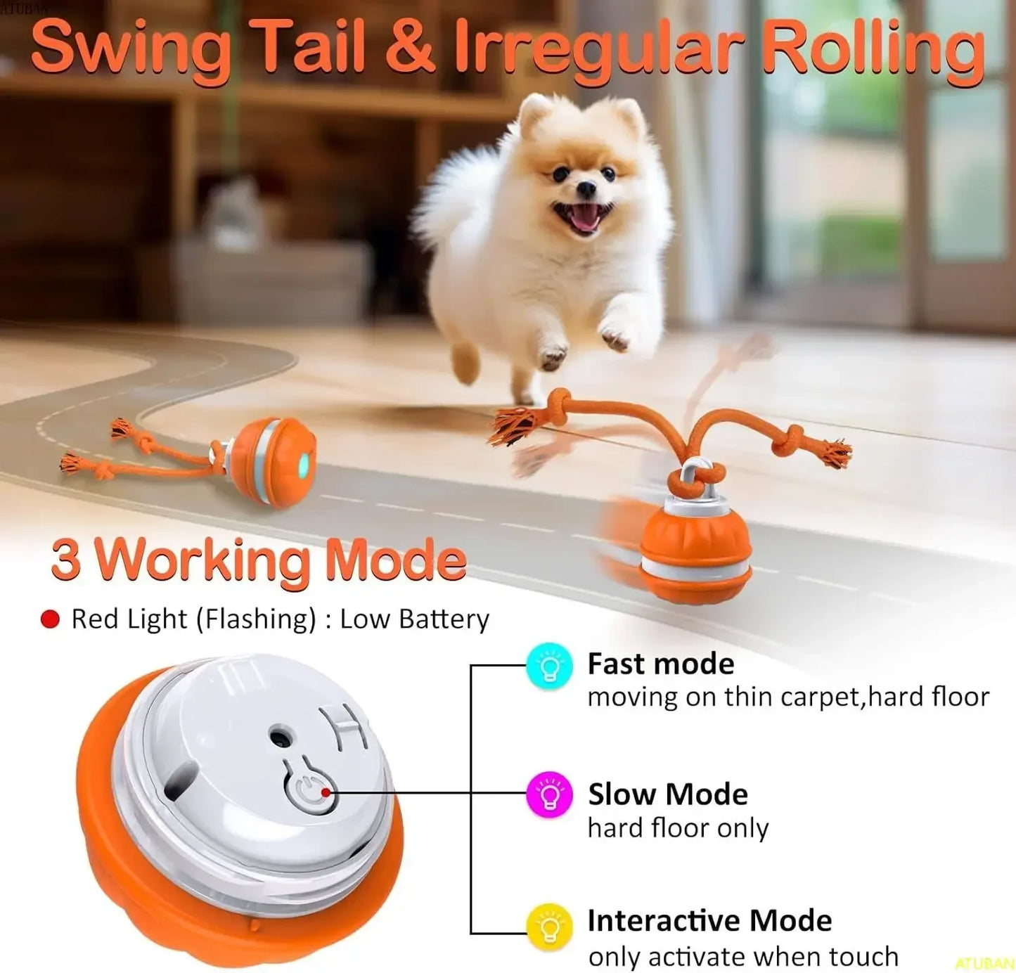 Peppy Pet Ball for Dogs – Motion-Activated Rolling Ball, Interactive Toy for Puppies & Small Dogs, Automatic Moving Dog Toy