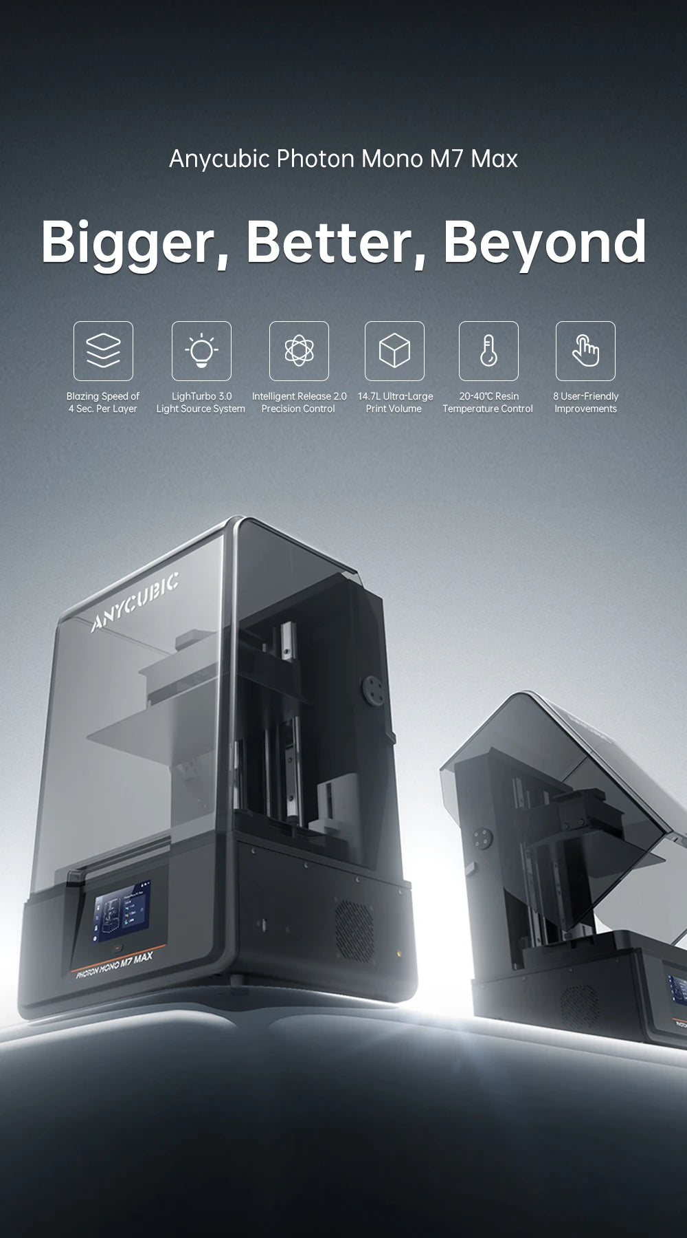 ANYCUBIC Photon Mono M7 Max 3D Printer — Ultra-Large 14.7L LCD Resin Printer with 298x168x300mm Build Volume