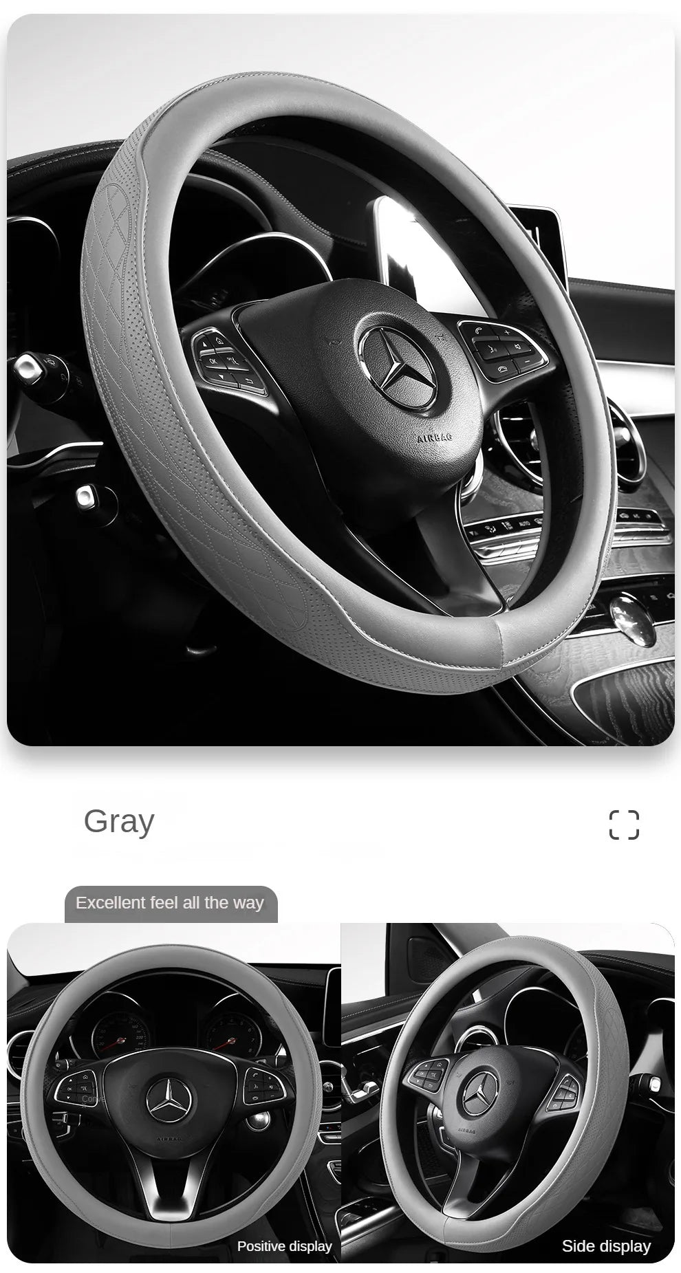 Napa Leather Perforated Patchwork Steering Wheel Cover - Non-slip & Breathable, Universal 15 Inch (38cm)