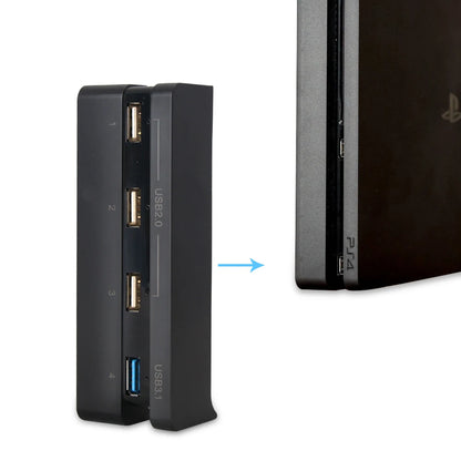USB Hub Expansion Adapter for PS4 Slim – 3 USB 2.0 + 1 USB 3.0 Ports, High-Speed Plug & Play Charger for Controllers   1/2