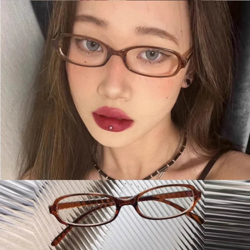 2024 Girls Y2K Retro Oval Glasses - Red & Green Frame, Anti-Blue Light Eyewear for Computer & Seaside Driving