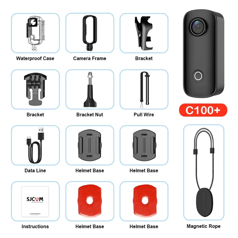 SJCAM C100 Plus 4K Action Camera - EIS Stabilization, 115° Wide Angle, F1.8 Lens, Waterproof with Magnetic Neck Lanyard