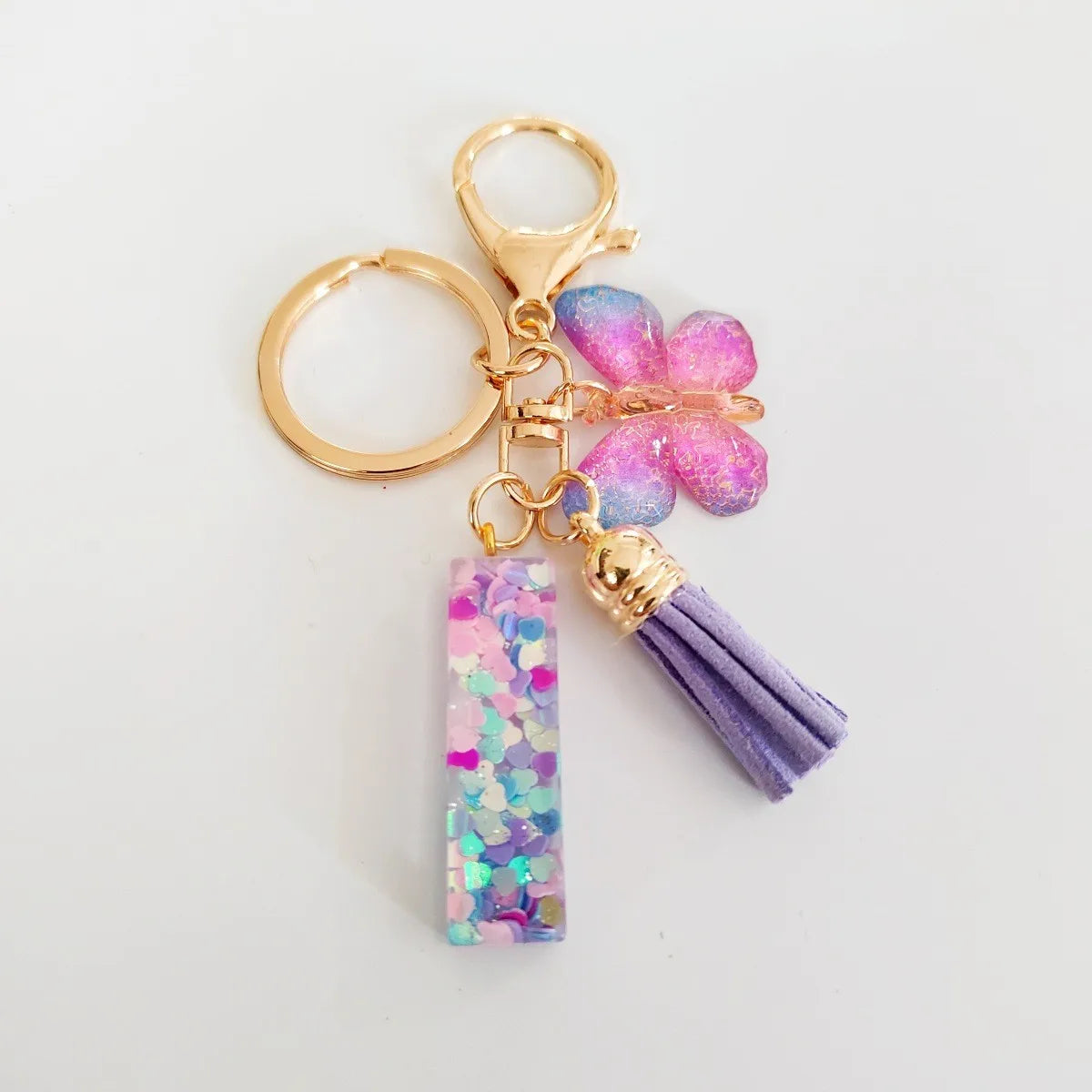 Butterfly Initial Keychain - Fringe Sequin A-Z Letter Bag Charm for Women & Students