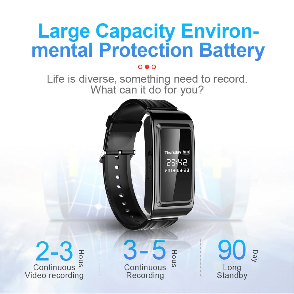 HD Mini Camera Watch – 8-256GB Video & Voice Recorder Wristband with USB Flash Drive, Noise-Reducing Sound Recording Dictaphone