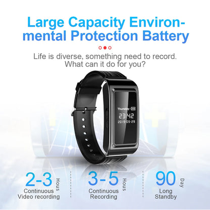 HD Mini Camera Watch – 8-256GB Video & Voice Recorder Wristband with USB Flash Drive, Noise-Reducing Sound Recording Dictaphone