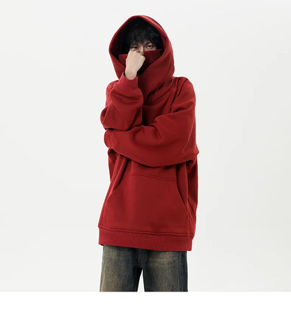 Autumn High Neck Sweatshirt for Men – Pile Collar Hoodie, Harajuku Ninja Style, Casual Sports Loose Fit Top