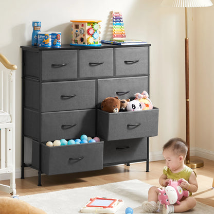 Dresser for Bedroom – 9 Fabric Storage Drawers, Tall Chest Organizer for Adult & Kids Clothes, Closet Cabinet Furniture