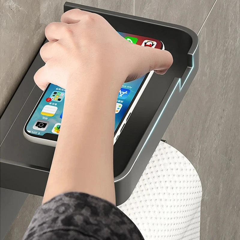 Bathroom Wall-Mounted Toilet Paper Holder with Storage Rack: Organizer for Seasoning Bottles, Kitchen Towels, and Phone