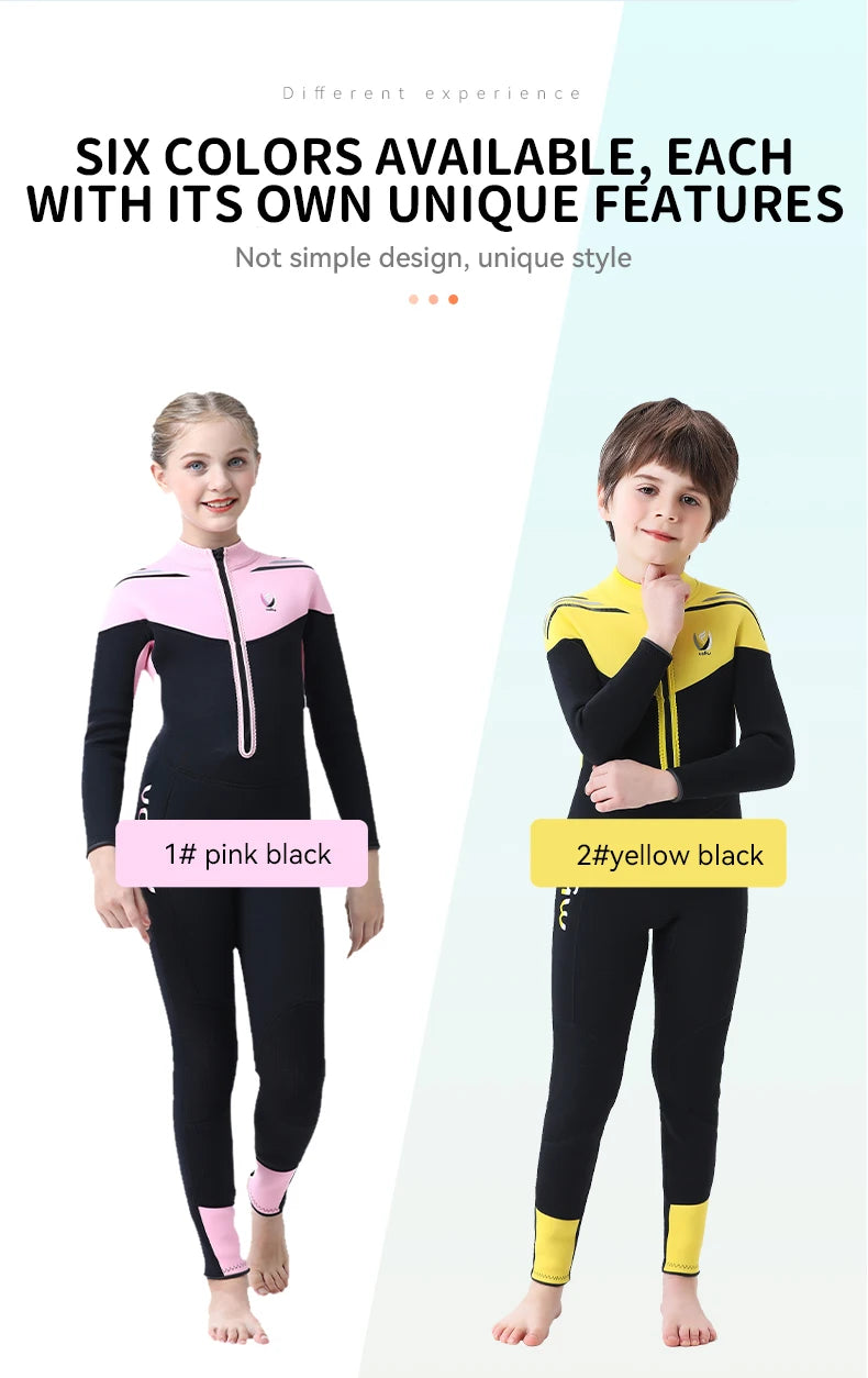 Children's 2mm/3mm Neoprene Wetsuit – One-Piece Long Sleeve Diving Suit for Cold Protection, Sunscreen, Surfing, Swimming & Snorkeling