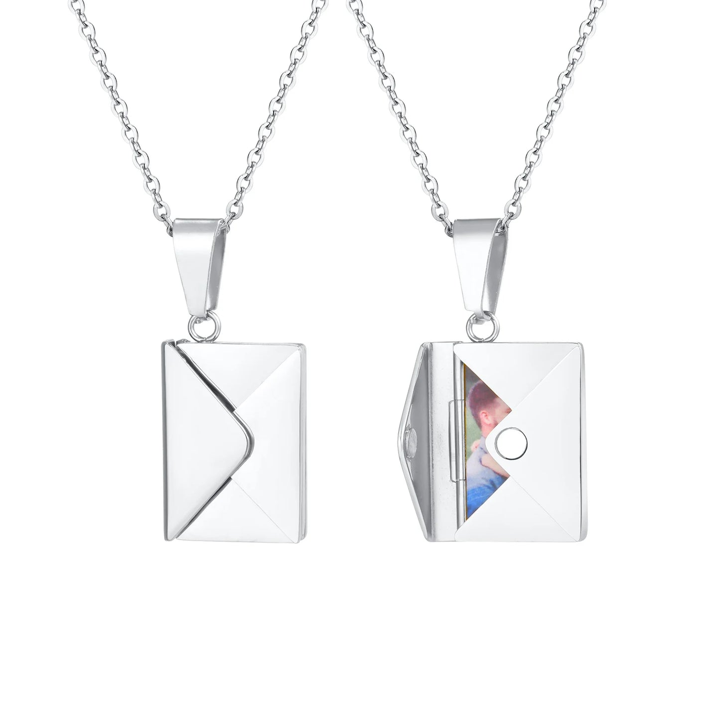 Vnox Custom Envelope Photo Necklace – Stainless Steel Personalized Pendant for Women & Girls
